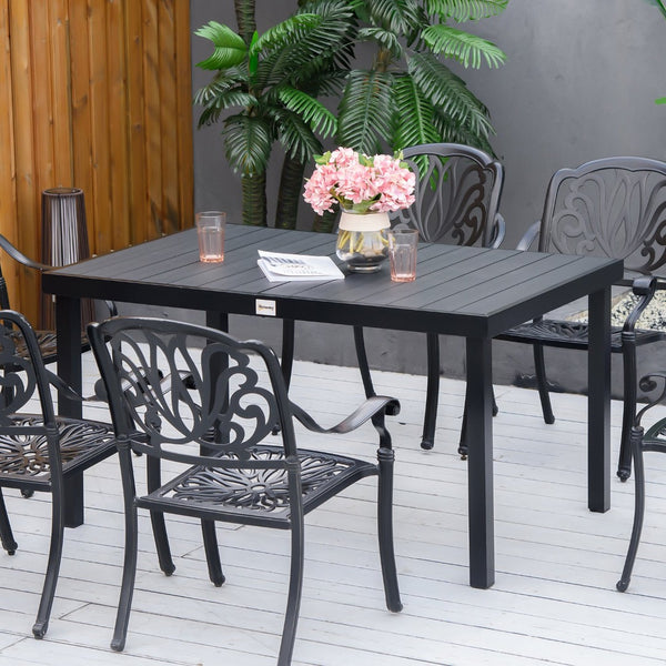 English Elm Outsunny Rectangular Patio Dining Table For 6 – Durable, Weather-Resistant, Modern Woodgrain Design W2225P200565-GIGA
