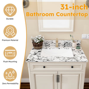 English Elm 31"X22" Bathroom Vanity Top With Undermount Ceramic Sink, Backsplash & Durable Panda White Finish W509P362103