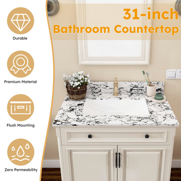 English Elm 31"X22" Bathroom Vanity Top With Undermount Ceramic Sink, Backsplash & Durable Panda White Finish W509P362103