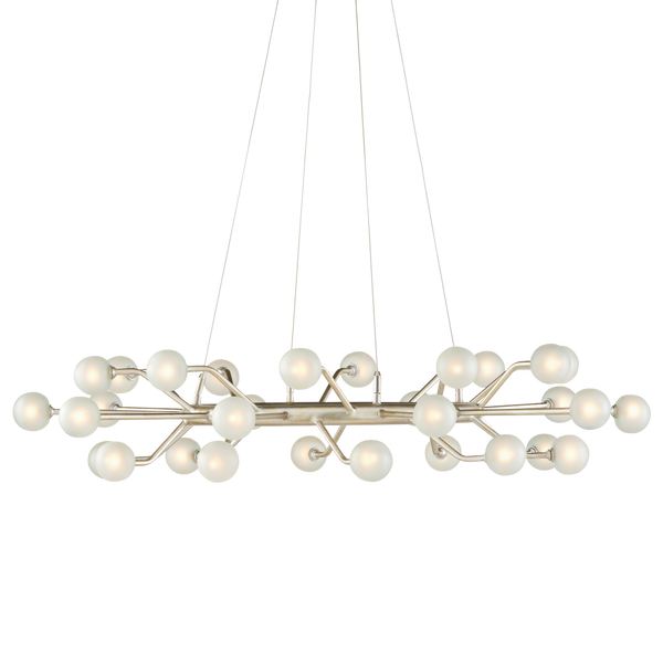 Chaldea Modern Silver Chandelier with Recycled Glass Globes – Eco-Friendly & Adjustable Lighting Design