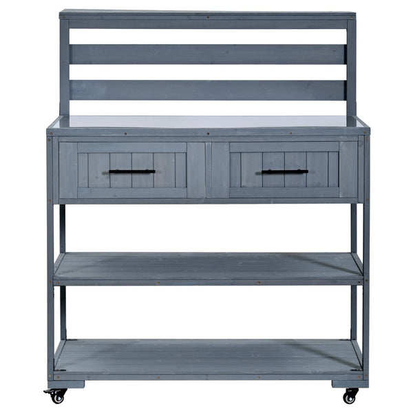 English Elm Topmax Modular Fir Wood Outdoor Kitchen Cart Stainless Steel Prep Station Gray N717P417963E