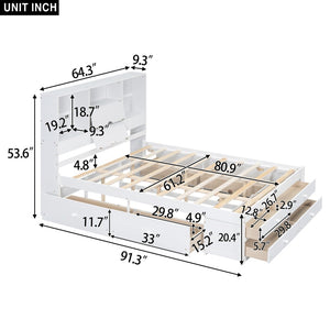 English Elm Queen Platform Bed Solid Pine Frame with Storage Headboard and Eight Organizer Drawers White GX000453AAK-1