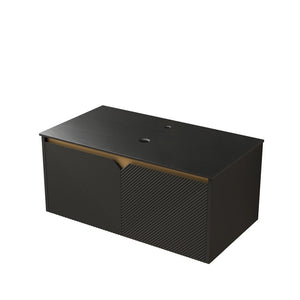 English Elm Noor Floating Bathroom Vanity 36 Inch Plywood Cabinet Walnut Finish Ceramic Basin W2615P380451