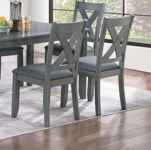 English Elm Gray 7pc Dining Set with Rectangular Table & Cushioned X-Cross Back Chairs, Nailhead Trim, 60" spacious B011P348932