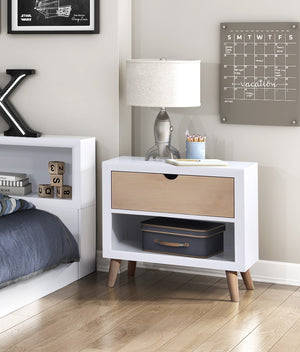 English Elm White Asker Nightstand White & Natural Two-Tone Mid-Century Modern Kids Bedside Table with Drawer and Open Shelf 27x15x26" B011P286910