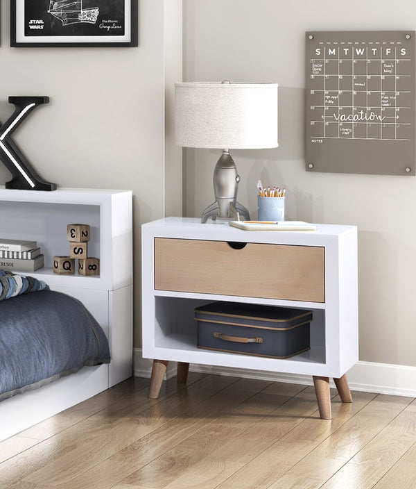 English Elm White Asker Nightstand White & Natural Two-Tone Mid-Century Modern Kids Bedside Table with Drawer and Open Shelf 27x15x26" B011P286910