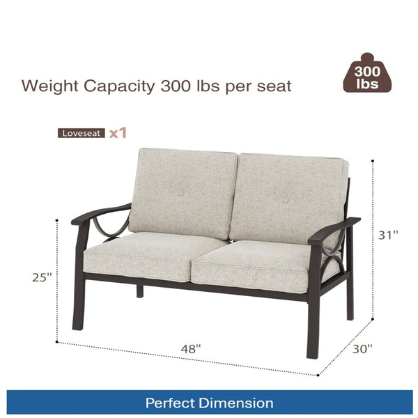English Elm 3-piece Outdoor Steel Patio Conversation Set with Thick Cushions and Coffee Table Beige B082S00123
