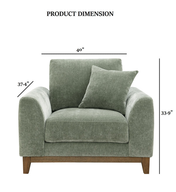 English Elm Olive Mid-Century Accent Chair with Walnut Trim, Tapered Legs & Soft Upholstery for Living Room B2741P396722
