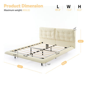 English Elm Christopher Knight Home® - Queen Plush Leather Upholstered Bed Frame with Wingback Headboard, Wavy Footboard, Quiet Support White 37.59 L x 32.25 W x 13 H N761S0000022W