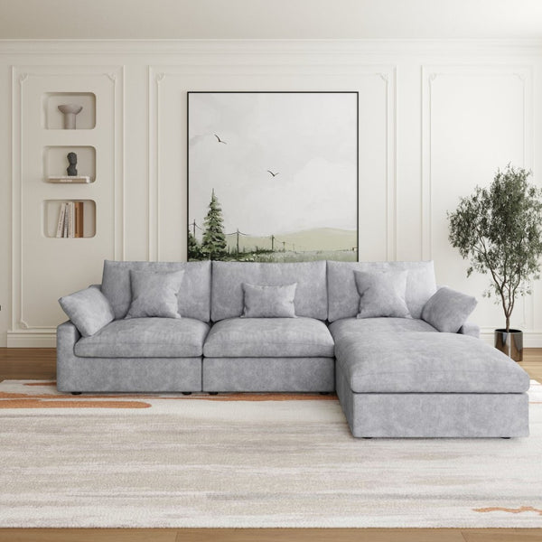 English Elm Sky Cloud Slope Sectional Sofa - Modern L-Shaped 4-Seater In Light Gray Linen For Versatile Comfort B341S00030-GIGA