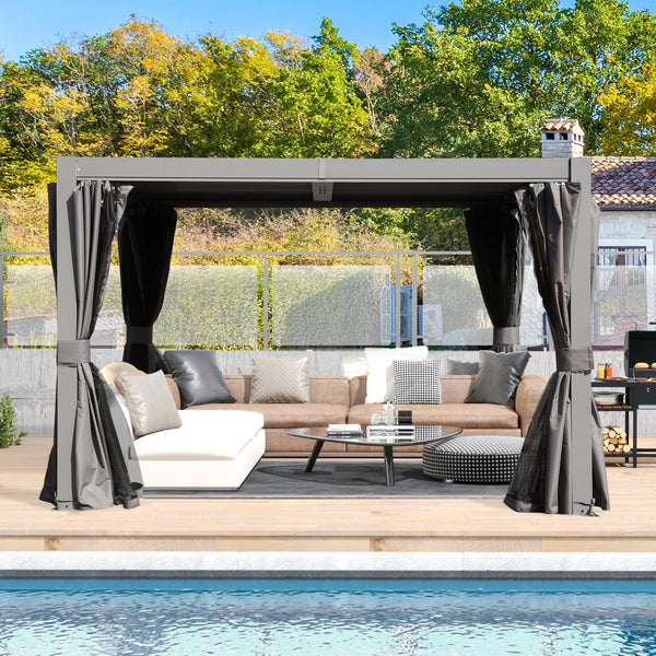 English Elm 10x10 Dual Adjustable Louver Pergola Gray — Aluminum 0–90° Roof, Integrated Gutter, Patio Shade Comfort W1859S00128
