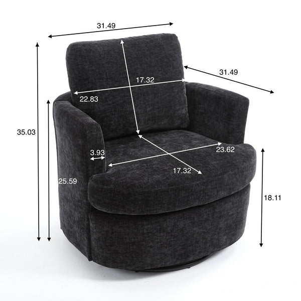 English Elm swivel Chenille Upholstered Office Chair with Metal Turntable, Breathable Durable Wood Frame for Comfort and Style Black W2120P322755