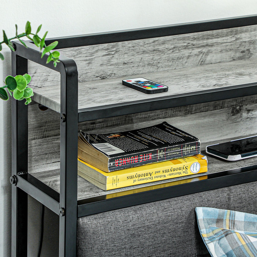 English Elm HOMCOM Full Size Bed Frame with LED RGB Headboard, Built-In Charging Station and 3-Tier Shelf Gray W2225P249915