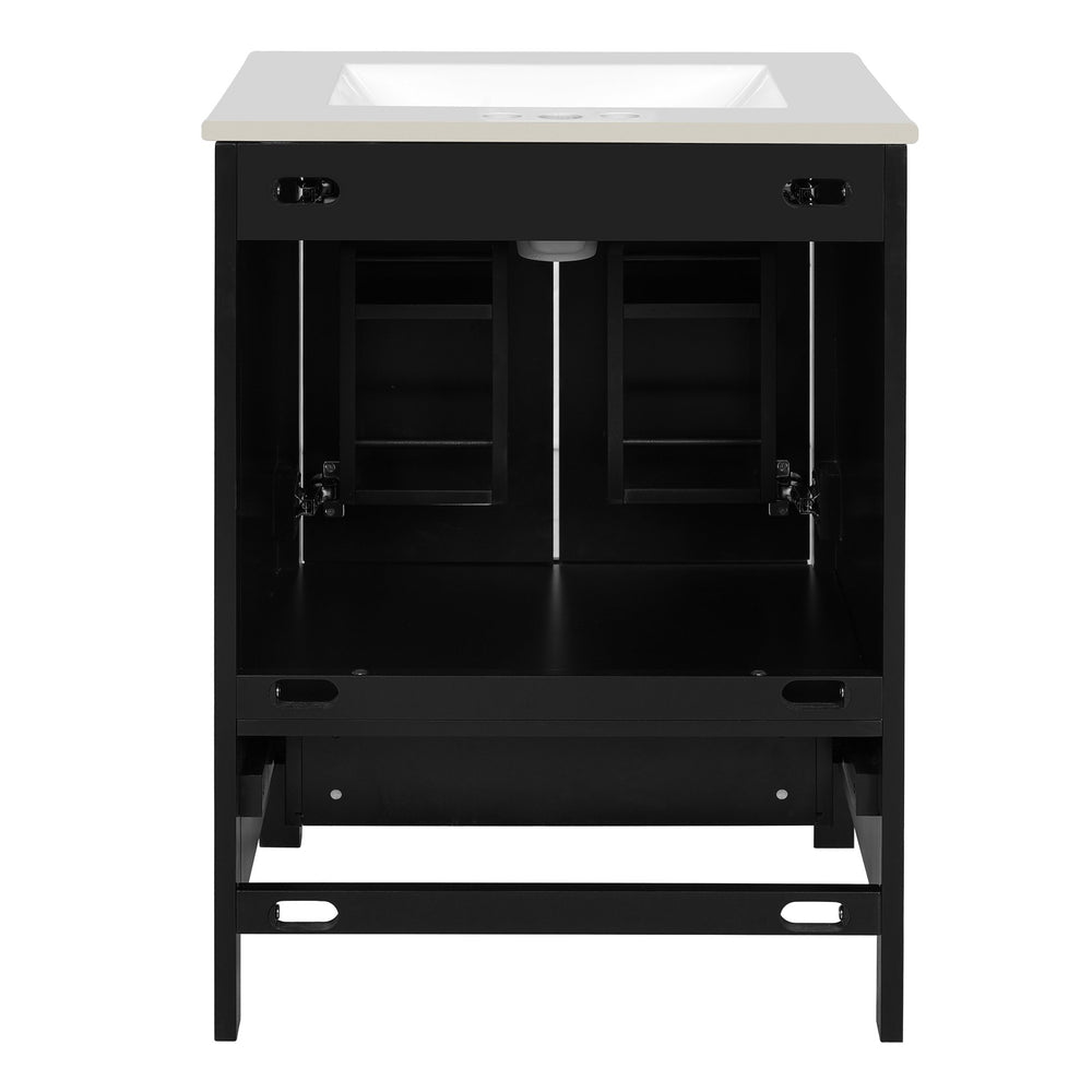 English Elm 48-Inch Modern Bathroom Vanity with Dual Ceramic Sinks, Ample Soft-Close Storage and Stylish Design Black N729P000009B