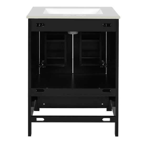 English Elm 48-Inch Modern Bathroom Vanity with Dual Ceramic Sinks, Ample Soft-Close Storage and Stylish Design Black N729P000009B