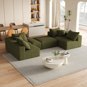 English Elm Modern Upholstered Sectional Sofa Set Modular 132" L-Shape Chenille Couch with 6 Pillows, No-Assembly Comfort and FlexibilityReadable? Green W834S00501