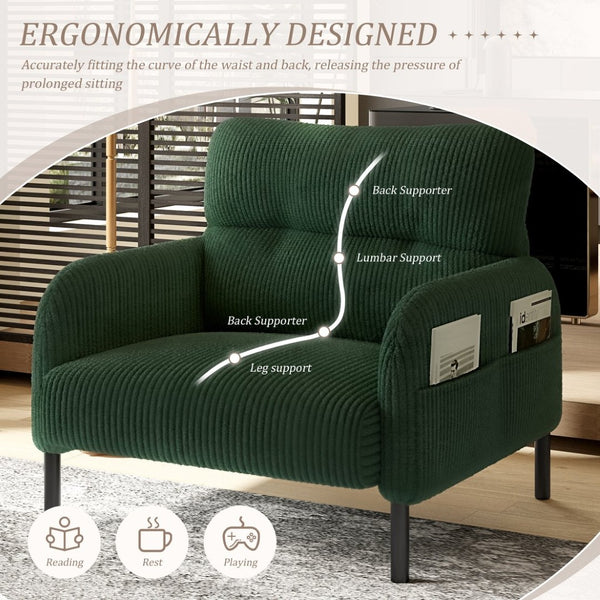English Elm United We Win Corduroy Accent Chair Wide Seat Foam Cushion Living Room Lounge Emerald W1568P386163