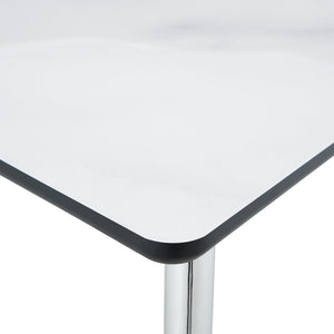 English Elm Modern Marble Look Glass Top Dining Table Slim Silver Legs Seats Six Minimalist W1151S04620