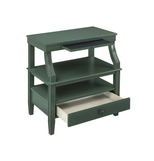 English Elm Newland Vintage Green Storage Nightstand with Drawer, Pull-Out Tray, Fluted Legs & Ample Shelf Space B050P376940
