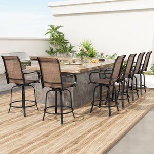 English Elm Patio Swivel Barstools Set of 2 Textilene Mesh Powder Coated Frame All Weather Seating Brown T3623P437331