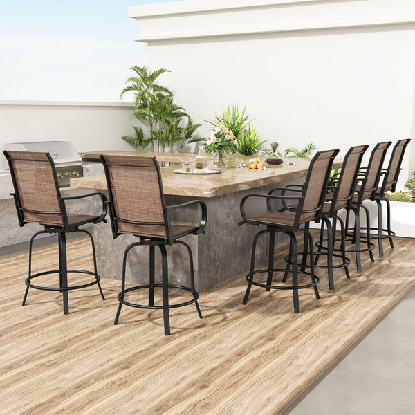 English Elm Patio Swivel Barstools Set of 2 Textilene Mesh Powder Coated Frame All Weather Seating Brown T3623P437331