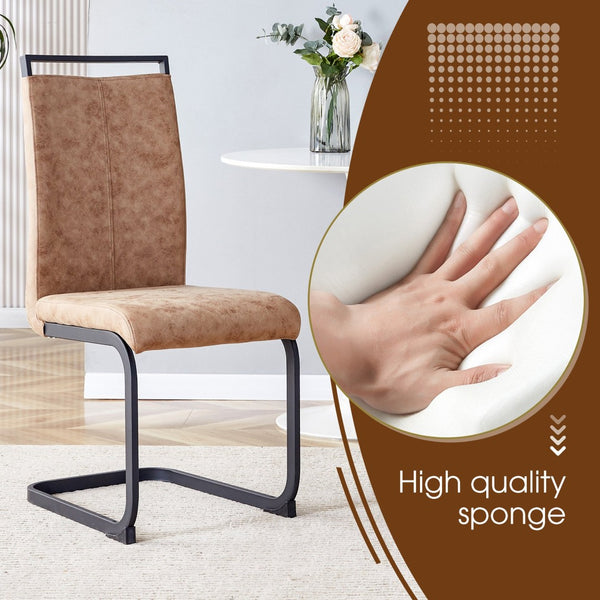 English Elm Table Retro Dining Set With Fishbone Mdf Top & 4 Brown Fabric Chairs - Modern, Stylish, Durable W1151S03140-GIGA