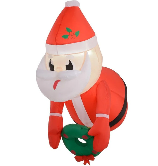 English Elm Inflatable Santa Wreath Hanging Holiday Display with Led Lights Weatherproof Polyester T3971P415659