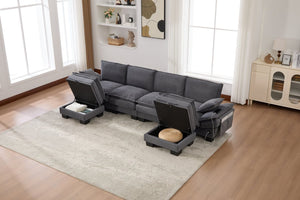 English Elm Sectional Modular Cloud Sofa Deep Corduroy Upholstered Comfort for Living Room Studio Dark Gray W395S00136