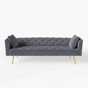 English Elm Modern Tufted Velvet Sleeper Sofa Retro Style Convertible Fold Flat for Compact Spaces Gray W2353P399461
