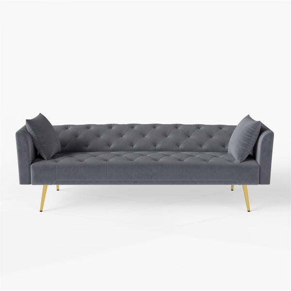 English Elm Modern Tufted Velvet Sleeper Sofa Retro Style Convertible Fold Flat for Compact Spaces Gray W2353P399461