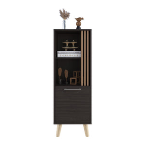 English Elm Storage Cabinet Black+Khaki with 1 Door 2 Shelves — Compact Engineered Wood Organizer, Eco-Friendly Design B097P262385