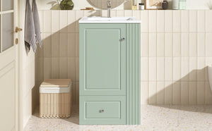English Elm 20" Freestanding Bathroom Vanity Mdf Cabinet Ceramic Sink Open Shelves Powder Room Green N725P364210F