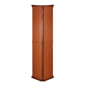 English Elm Corner Curio Cabinet Lighted Display with Mirrored Back, Adjustable Tempered Glass Shelves, Walnut W1693111239