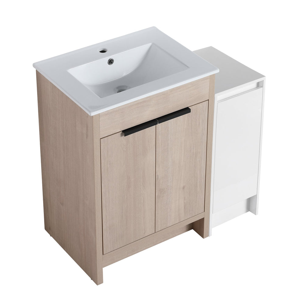 English Elm 36 Inch Freestanding Bathroom Vanity With Ceramic Sink, Soft-Close Doors & Ample Storage Solutions W999S00302