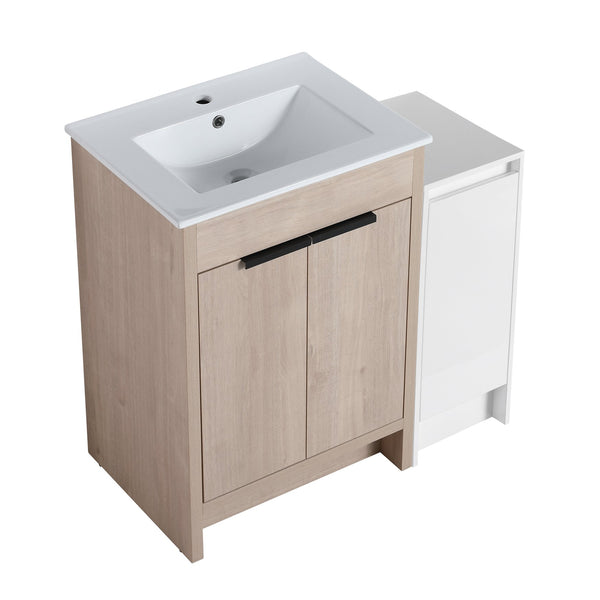 English Elm 36 Inch Freestanding Bathroom Vanity With Ceramic Sink, Soft-Close Doors & Ample Storage Solutions W999S00302