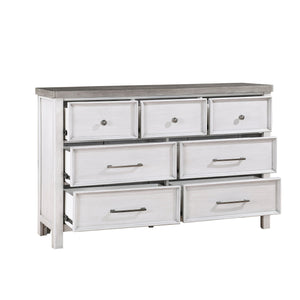 English Elm White Ambrose 7-Drawer Dresser in Antique White & Gray Acacia Veneer with Pewter Hardware, 62" B011P245001
