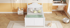 English Elm Twin Solid Wood Platform Bed with Guardrail for Kids, Low-Profile Sturdy Pine Frame, Safe Sleep Solution White 45.75 L x 26 W x 6.5 H W2593P339596