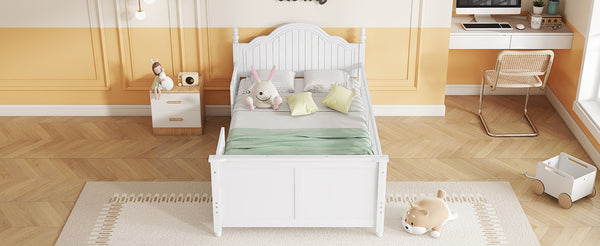 English Elm Twin Solid Wood Platform Bed with Guardrail for Kids, Low-Profile Sturdy Pine Frame, Safe Sleep Solution White 45.75 L x 26 W x 6.5 H W2593P339596