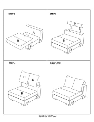 English Elm Living Modern Armless Chair in Soft Corduroy Fabric with Plush Back Pillows and Low Wooden Legs Dark Gray 39 L x 41 W x 22 H B011P211060