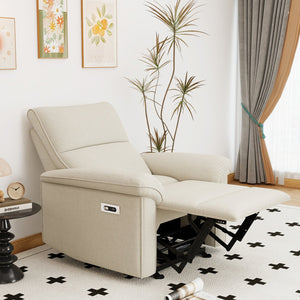 English Elm Wall Zero Wall Power Recliner Chair with Overstuffed Backrest, USB Type-C Charging Port, Space-Saving Electric Recliner for Small Rooms Beige+Grey W1028S00053