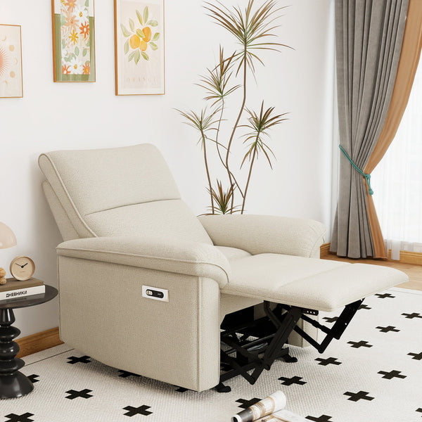 English Elm Wall Zero Wall Power Recliner Chair with Overstuffed Backrest, USB Type-C Charging Port, Space-Saving Electric Recliner for Small Rooms Beige+Grey W1028S00053