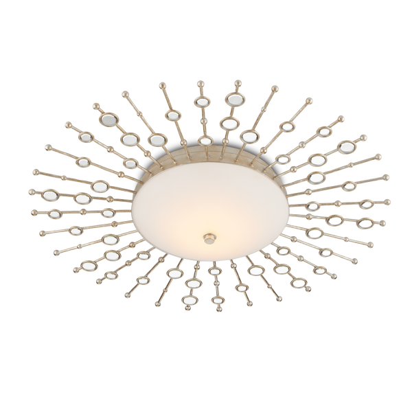 Planisphere Modern Silver Flush Mount Light Fixture with Beveled Glass and Dimmable LED Technology