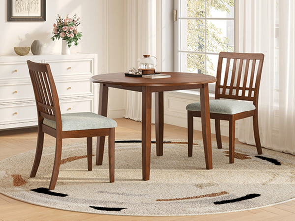 English Elm 3-piece Folding Round Dining Set with Upholstered Chairs for Compact Apartment Spaces N752S000618D