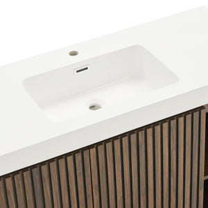 English Elm Grace Floating Walnut Vanity with Solid Surface Sink and Soft Close Storage Drawers Walnut Brown W1865S00224