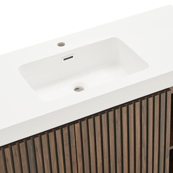 English Elm Grace Floating Walnut Vanity with Solid Surface Sink and Soft Close Storage Drawers Walnut Brown W1865S00224