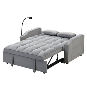English Elm Modern Velvet Loveseat Futon Sofa with Pullout Bed, 3-in-1 Convertible Sleeper, USB Ports, Pockets Light Gray 46.85 L x 38.98 W x 16.14 H W2297P224268