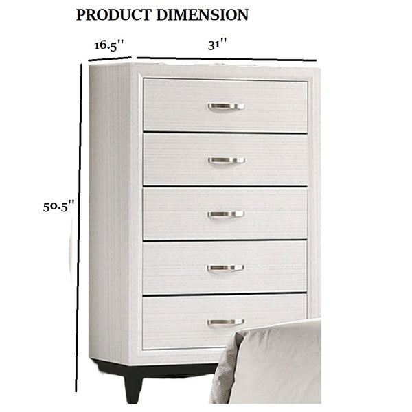 English Elm Contemporary Chic Chest with Gold Accents, Acrylic Trim, Metal Bracket Legs and Dust‑Proof Drawers White 34 L x 19 W x 50 H B2741P371021