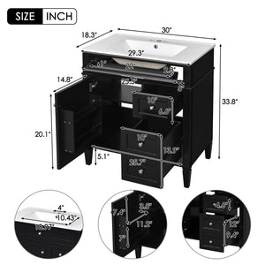 English Elm 30'' Modern Bathroom Vanity With Ceramic Sink, 2 Drawers & Tip-Out Storage For Stylish Organization N710P250194B