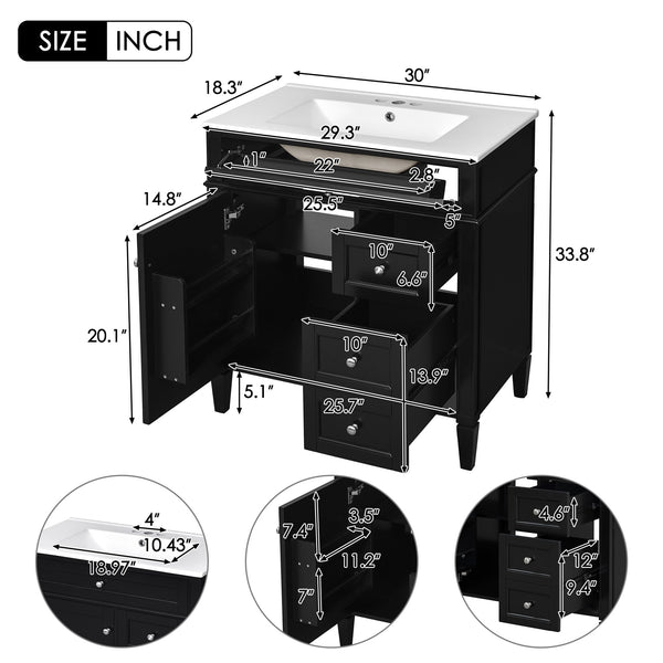 English Elm 30'' Modern Bathroom Vanity With Ceramic Sink, 2 Drawers & Tip-Out Storage For Stylish Organization N710P250194B