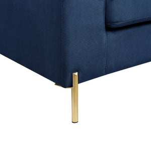 English Elm Coastal Tufted Velvet L-shaped Sectional Sofa with Brass Gold Legs Mid-century Glam Blue B2730S00017